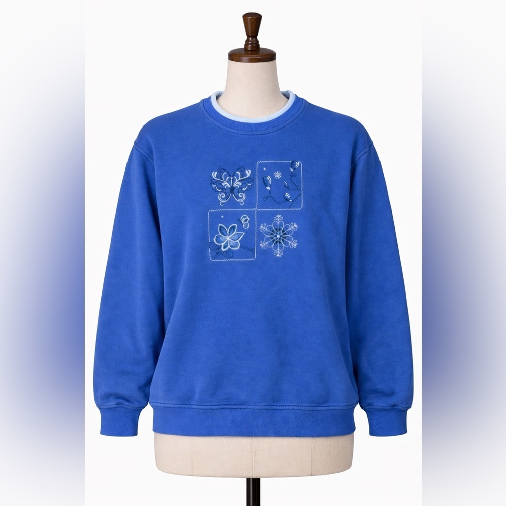 Northern Reflections Blue Cotton Blend Crewneck Floral M Cozy Cottagecore
